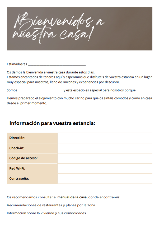 Plantilla bienvenida Airbnb gratis